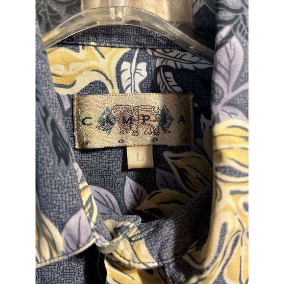 Campia Moda Men’s L Blue Floral Short Sleeve Button Down Cotton Hawaiian Shirt - Picture 2 of 12